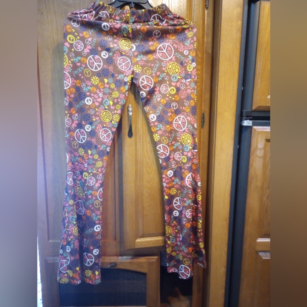 Flared Legged Pants Elastic Waist with Fun 70s Print Costume